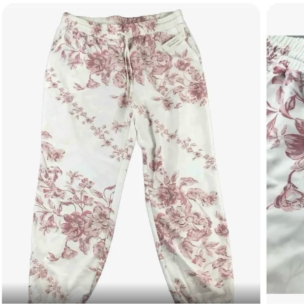 Zac Rachel Pants Womens Large Pink Floral Stretch Elastic Waist Jogger